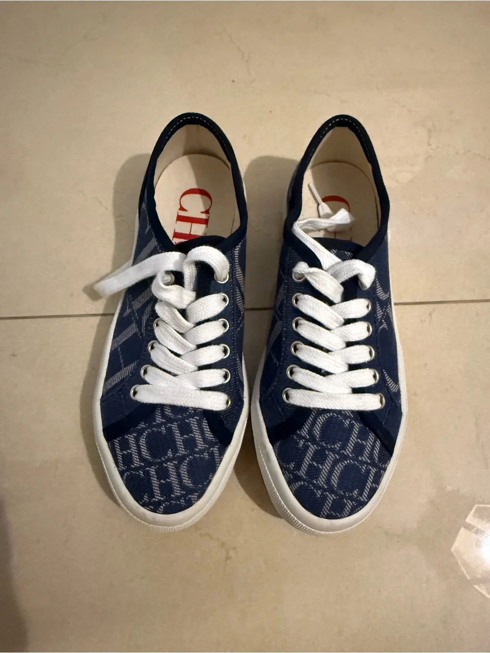 Carolina Herrera Navy Monogram Low-Top Sneakers